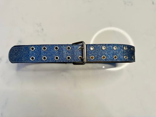 Y2k Blue Glitter Leather Belt