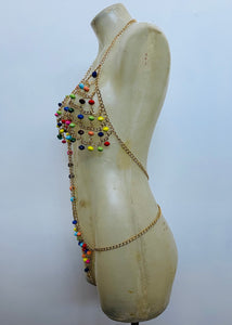 Rainbow Beaded Gold Chain Body Jewellery