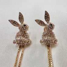 Vintage Crystal Bunny Tassel Earrings | Rhinestone Rabbit Drop Earrings | Gold Tone Statement Earrings