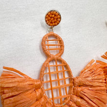 Coral Raffia Fan Statement Earrings – Oversized Boho Fringe Drops