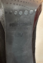 Vintage Black Suede Peep-Toe Heels with Statement Bow