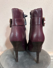 Vintage Burgundy Leather Buckle Ankle Boots – Stiletto Heel, Pre-Loved Statement Style