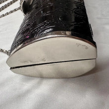 Vintage Black Croc Embossed Cylinder Clutch Bag, Rhinestone Clasp Evening Purse, Chain Strap Y2K Shoulder Bag