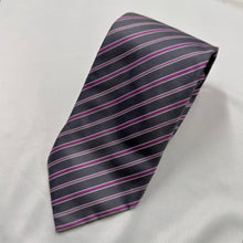 Vintage Italian Silk Tie Gray Purple White Diagonal Stripe 100% Silk Necktie
