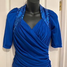 Vintage 80s Electric Blue Sequin Draped Maxi Dress | Open Back Tie Detail, Made Australia