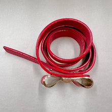 Red Bow Belt / Vintage Inspired Faux Leather Ribbon Belt / Coquette Statement Waist Belt / Gold Tone Detail