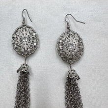 Vintage Silver Filigree Tassel Earrings – Long Chain Statement Drop