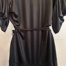 Liza Emanuele Black Wrap Dress, Satin-Like Finish, Batwing Sleeves, Asymmetric Hem (AUS 14)