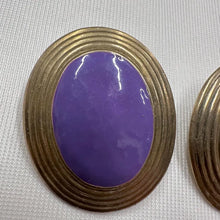 Vintage Purple Cabochon Statement Earrings | Gold Tone Oval Stud Earrings | Retro Lavender Clip Style Earrings