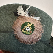 Vintage Green Felt Tyrolean Hat | Alpine Jägerhut Hunting Hat | Feather & Embroidered Brooch | 61cm