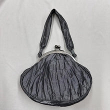 Vintage Charcoal Grey Satin Ruched Evening Bag, Kiss Lock Frame Purse, Y2K Formal Mini Handbag