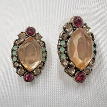 Vintage Multicolour Crystal Statement Stud Earrings | Champagne Pink & Mint Rhinestone Earrings | Art Deco Style