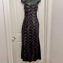 Vintage Jessica McClintock Sequin Strapless Maxi Dress – Rainbow Zigzag Evening Gown
