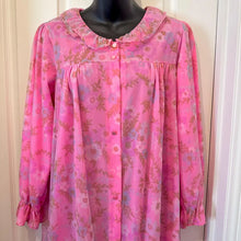 Vintage Pink Floral Sheer Housecoat Dressing Gown - Ruffled Collar Button Front Maxi Duster Robe