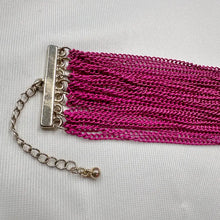 Vintage Gold Tone Hot Pink Chain Fringe Bracelet | Statement Cuff, Adjustable Clasp