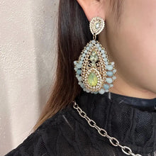 Vintage Pastel Beaded Statement Drop Earrings – Gold Filigree & Crystal Teardrop