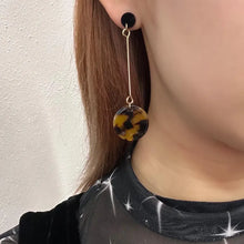 Tortoiseshell Style Drop Earrings – Long Gold Dangle Earrings with Resin Disc