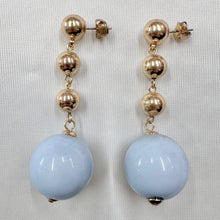 Vintage Powder Blue Lucite Ball Drop Earrings | Gold Tone Statement Earrings | Retro 1980s Oversized Bubble Earrings