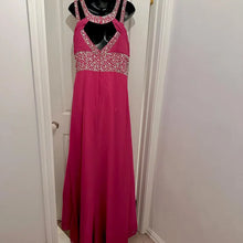 Vintage Hot Pink Rhinestone Cutout Evening Gown Maxi Dress Glam Prom Dress