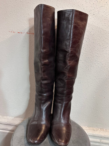 Vintage 90s Dark Brown Leather Knee-High Boots