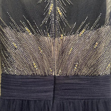 Vintage Tony Bowls Navy Beaded Tulle Evening Dress – Celestial Y2K Princess Gown