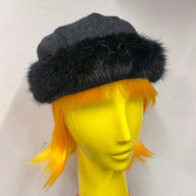 Vintage Charcoal Wool Blend Hat | Black Faux Fur Trim Winter Cap