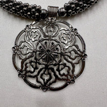 Vintage Gunmetal Mandala Choker Necklace | Boho Gothic Beaded Choker | Adjustable Statement Collar Necklace | Dark Silver Pendant Jewelry