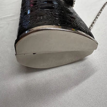 Vintage Black Croc Embossed Cylinder Clutch Bag, Rhinestone Clasp Evening Purse, Chain Strap Y2K Shoulder Bag