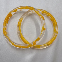 Vintage Yellow Floral Clear Acrylic Bangle Set | Set of 2 Retro Lucite Style Bracelets | 70s Statement Jewelry