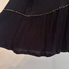 Black Pleated Open Back Tunic Dress, Gold Embellished Long Sleeve Mini Dress, Flared Sleeve Black Dress, Elegant Vintage Eveningwear