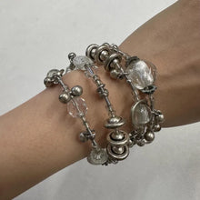 Vintage Wire Wrapped Charm Bracelet | Silver Tone Beaded Cuff | Artisan Coil Bracelet | Statement Bohemian Jewelry