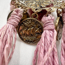 Vintage Pink Boho Statement Tassel Earrings | Oversized Coin Charm Drop Earrings | Festival Gypsy Chic