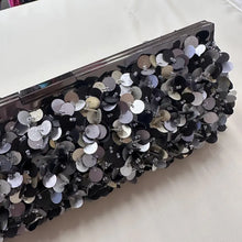 Vintage Sequin Clutch Bag – Black & Silver Disc Embellished Evening Clutch
