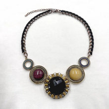 Vintage Chunky Statement Necklace – Oversized Circular Pendant, Faceted Black Stone, Bold Gold Tone Chain