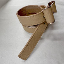 Beige Bow Belt / Vintage Inspired Faux Leather Ribbon Belt / Coquette Statement Waist Belt / Gold Tone Detail