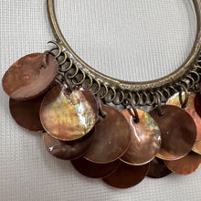 Vintage Shell Disc Hoop Earrings | Antique Brass Boho Festival Jewelry
