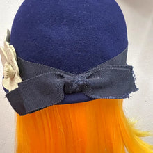 Vintage Navy Wool Felt Cloche Hat | Floral Appliqué, 1960s Style, Made England