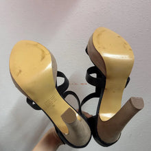 Black Leather Platform Heels Size AU 10 | Strappy Minimal Sandals Chunky Heel