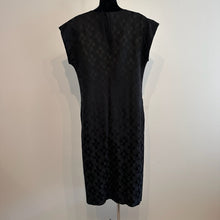 Vintage Black Geometric Jacquard Wrap Dress, V-Neck, Sleeveless, Architectural Style