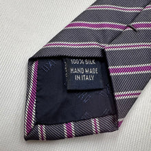 Vintage Italian Silk Tie Gray Purple White Diagonal Stripe 100% Silk Necktie