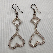 Vintage Rhinestone Heart Drop Earrings | Gold Tone Crystal Heart Earrings | Romantic Y2K Dangle Earrings