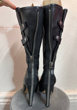 Black Leather High-Heel Zip-Detail Boots