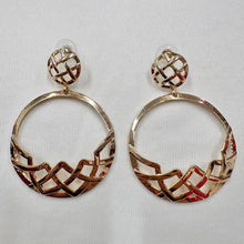Vintage Gold Tone Open Circle Statement Earrings | Geometric Cutout Drop Earrings | Oversized Retro Earrings