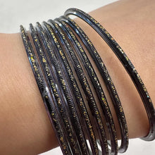 Vintage Black & Bronze Sparkle Stacking Bangles Set of 8 | Thin Layering Bracelets | Celestial Boho Jewellery