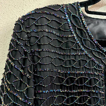 Vintage Black Beaded Jacket | Iridescent Sheer Evening Cardigan, Art Deco Style