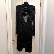 Vintage 80s/90s La Bam Collection Black Silk Beaded Tassel Cocktail Dress - Medium