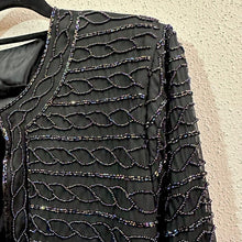 Vintage Black Beaded Jacket | Iridescent Sheer Evening Cardigan, Art Deco Style