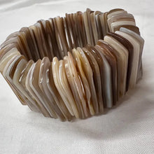Vintage Mother of Pearl Stretch Bracelet | Natural Shell Tile Bracelet | Neutral Statement Jewelry