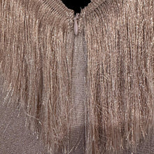 Vintage Metallic Rose Gold Fringe V-Neck Maxi Dress Size M Shimmer Column Slit