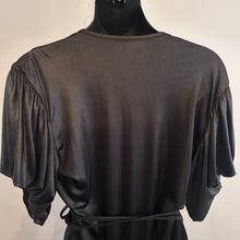 Liza Emanuele Black Wrap Dress, Satin-Like Finish, Batwing Sleeves, Asymmetric Hem (AUS 14)